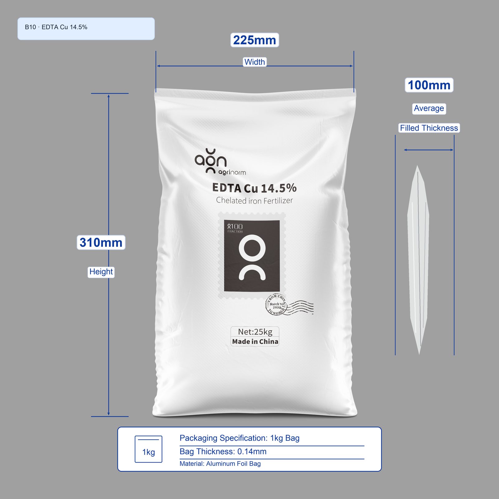 EDTA Cu 14.5% 1kg bag dimensions