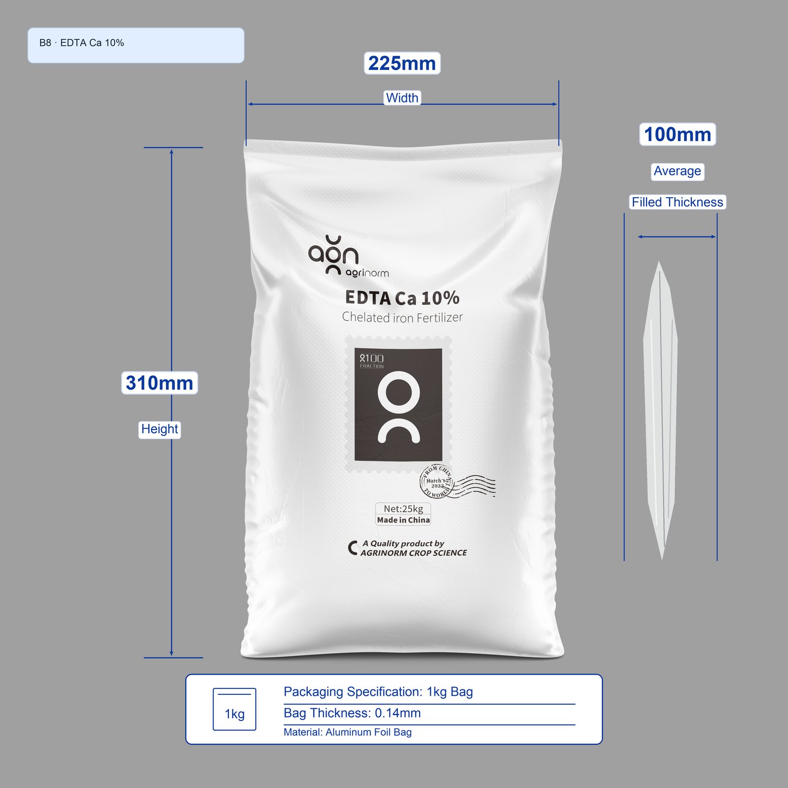 EDTA Ca 9.5% 1kg bag dimensions