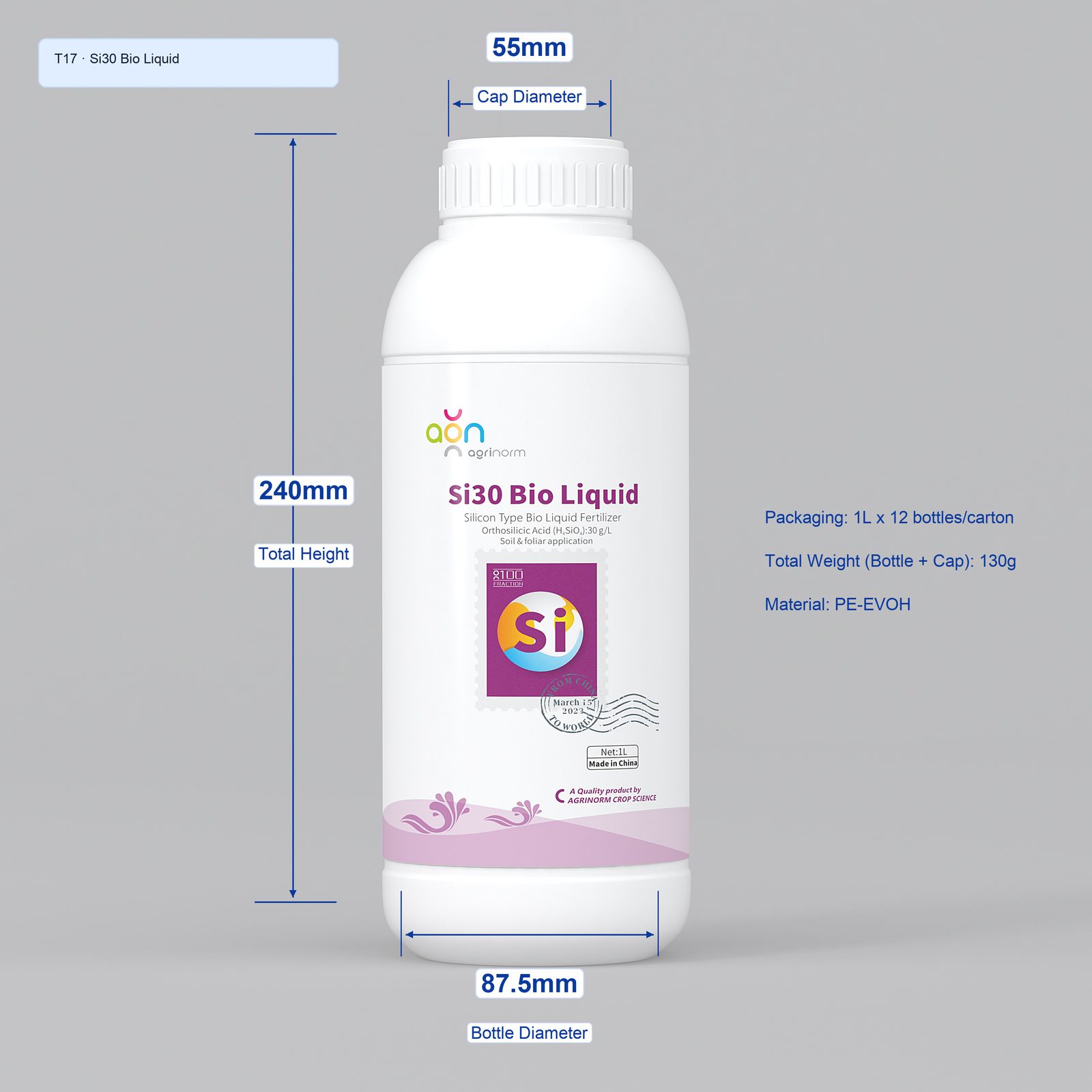 Si30 Bio Liquid 1L bottle dimensions